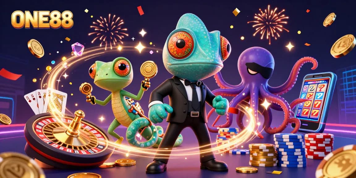 One88 showcases thrilling gaming action with vibrant characters and casino elements in a lively 3D scene.