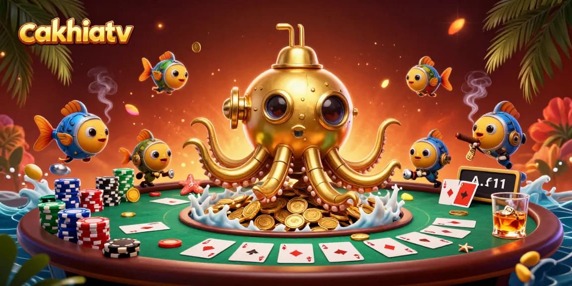 Experience thrilling gameplay with cakhiatv, featuring poker action and vibrant characters in a dynamic scene.