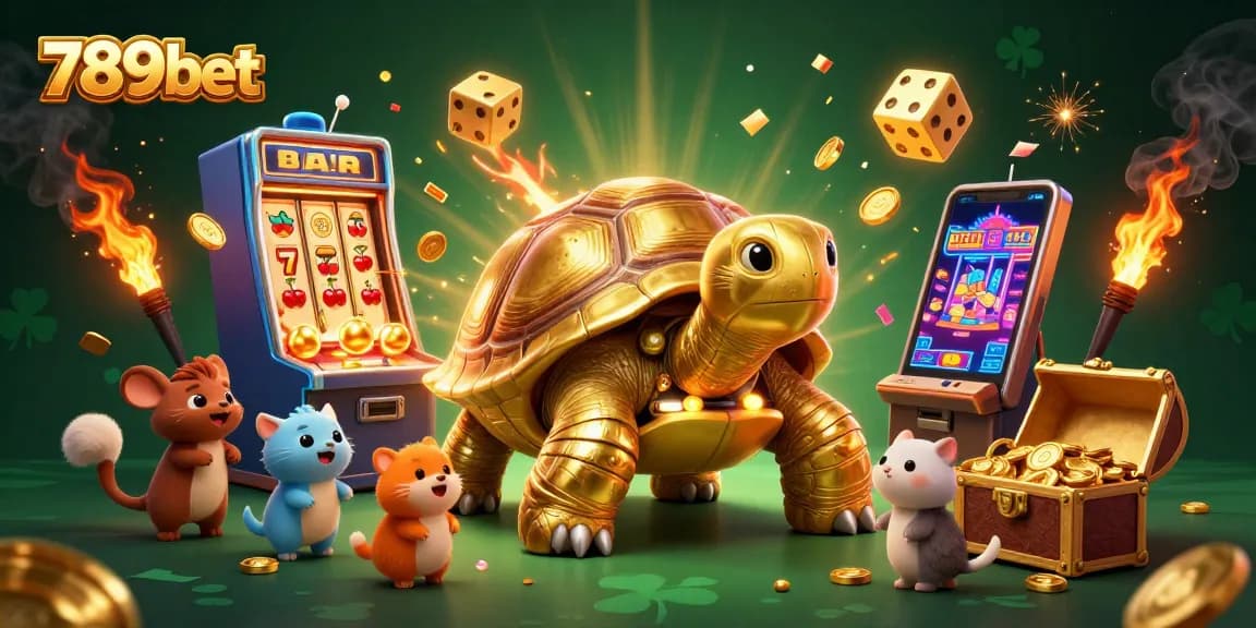 Play exciting games at 789bet with a vibrant scene of winning slot machines and fun characters.