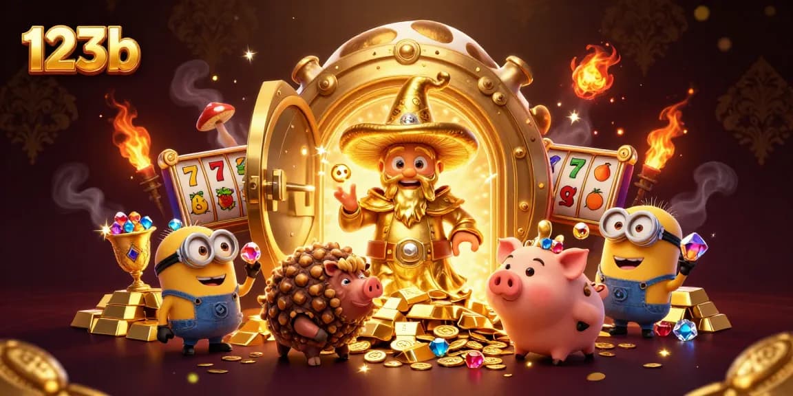 Experience the magic of 123b with a golden wizard and treasure-filled casino scene.