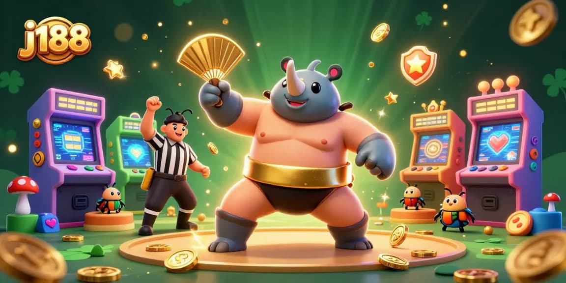 Experience the thrill of j188 with a dynamic 3D illustration of a sumo beetle champion.