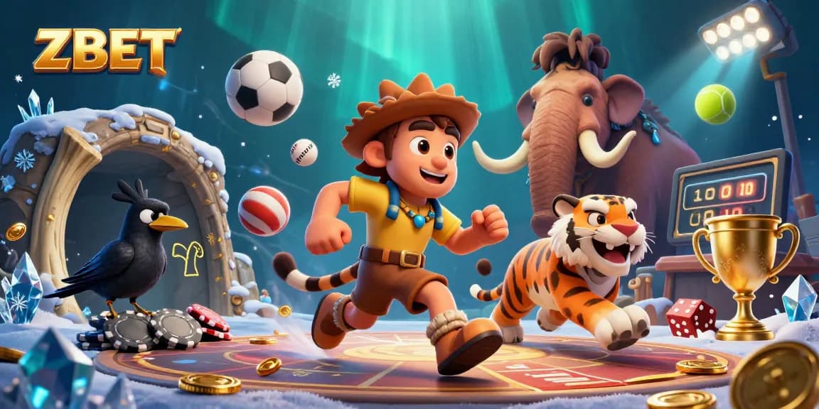 ZBET gaming duo conquering a prehistoric casino with dynamic sports elements.