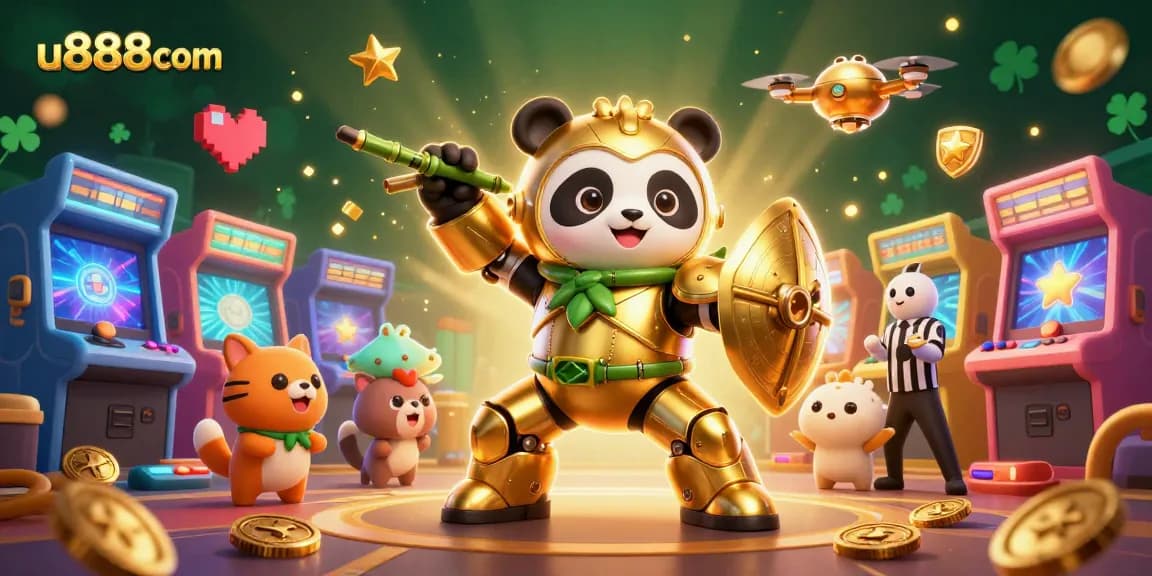 Experience excitement with u888com's immersive gaming world featuring a dynamic mech-suit panda.
