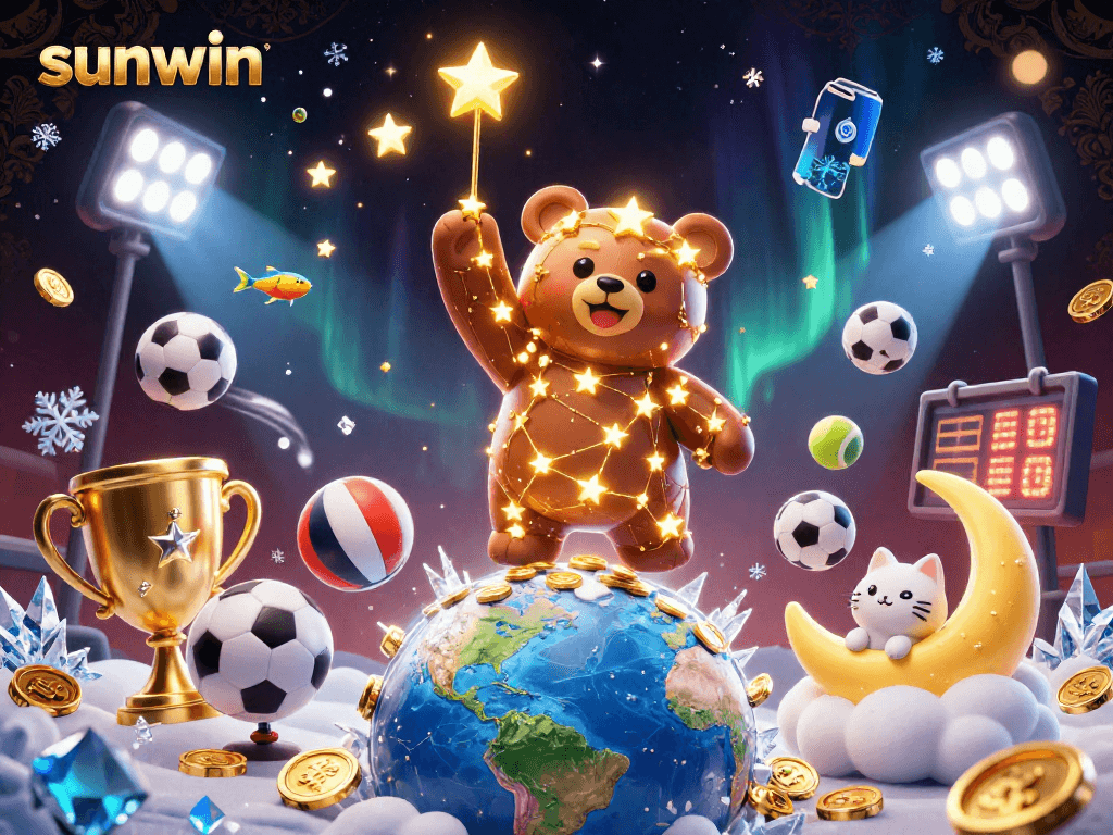 Engage with sunwin's vibrant gaming scene featuring shooting stars and a golden constellation bear.