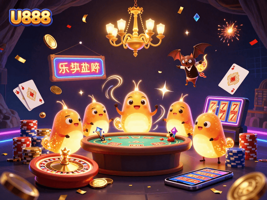 Experience the thrilling U888 casino with glowing glowworms, vibrant games, and dazzling effects.