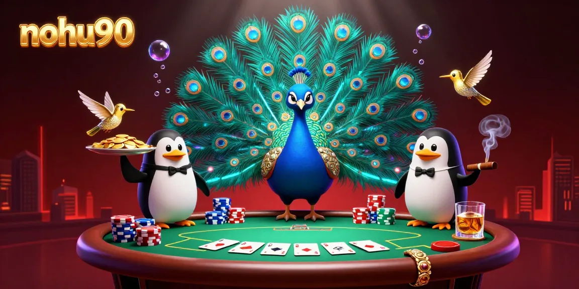 Experience nohu90's vibrant casino scene with interactive poker elements and captivating characters.