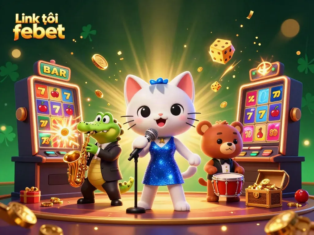 Experience the excitement of winning with Link vào febet on a vibrant casino stage featuring animated characters.