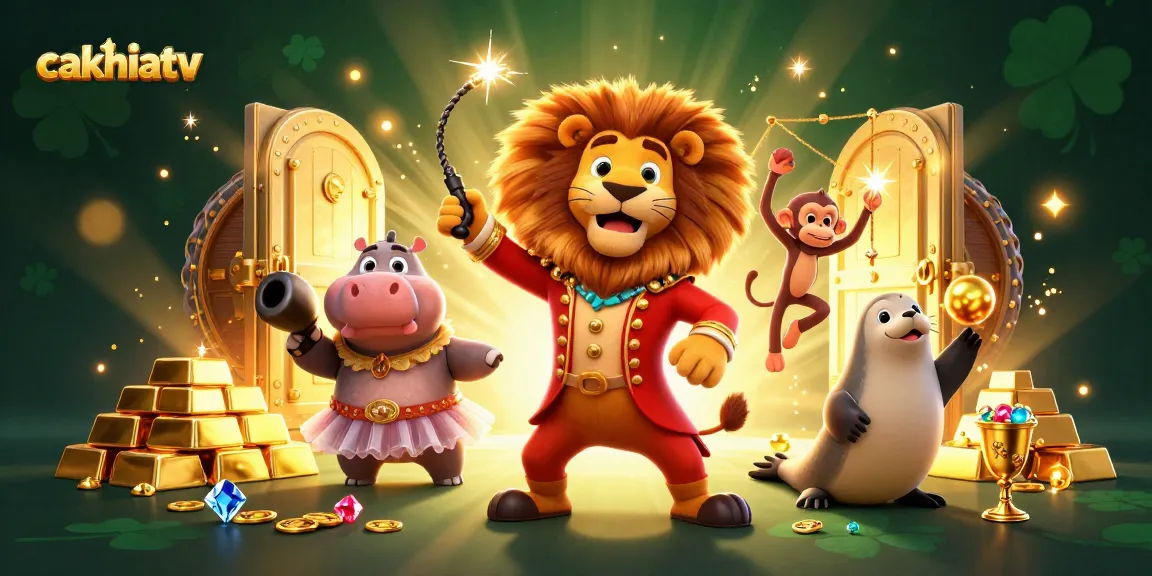 Watch cakhiatv stream dynamic gambling action with engaging 3D characters and vibrant gold accents.