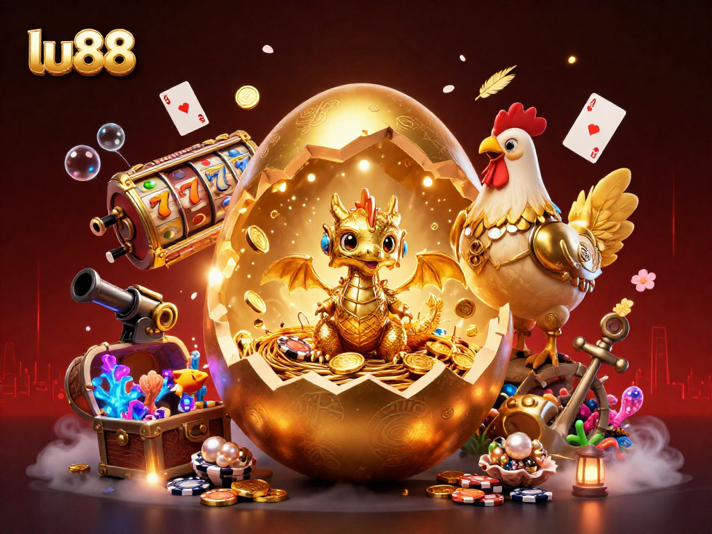 Engage with lu88's thrilling slots as a golden dragon emerges from a jackpot egg!
