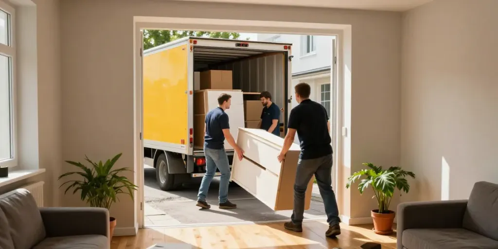Professionelles Team für Wohnungsauflösung Berlin Treptow beim Möbeltransport aus einer Wohnung.
