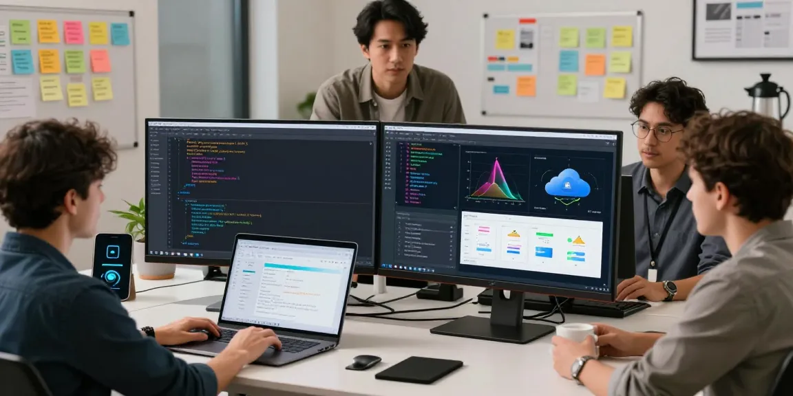 Gi8 software development tools enhancing productivity and cybersecurity protocols in a modern tech workspace.
