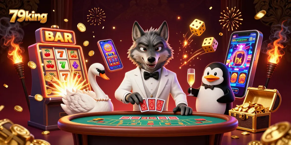 Experience the thrill of 79king with a lively casino scene featuring iconic characters and vibrant actions.