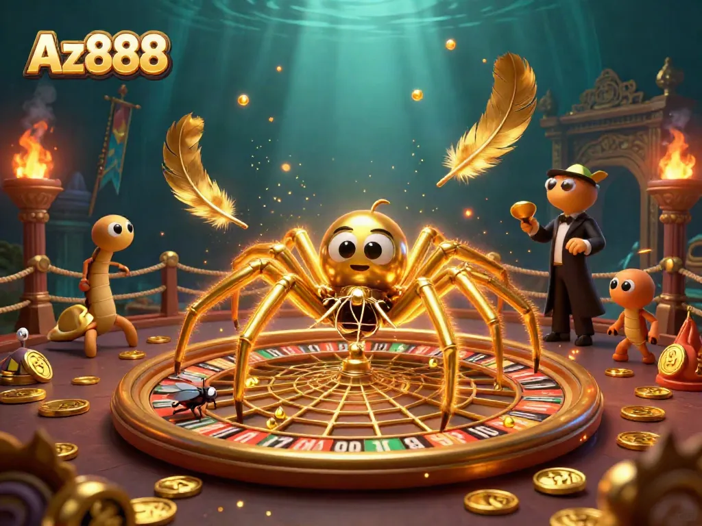 Experience Az888's thrilling roulette scene with a golden spider, a nervous fly, and a centipede croupier.