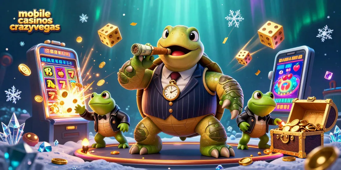 Play exciting games at mobile casinos crazyvegas featuring a snapping turtle in a mobster suit.