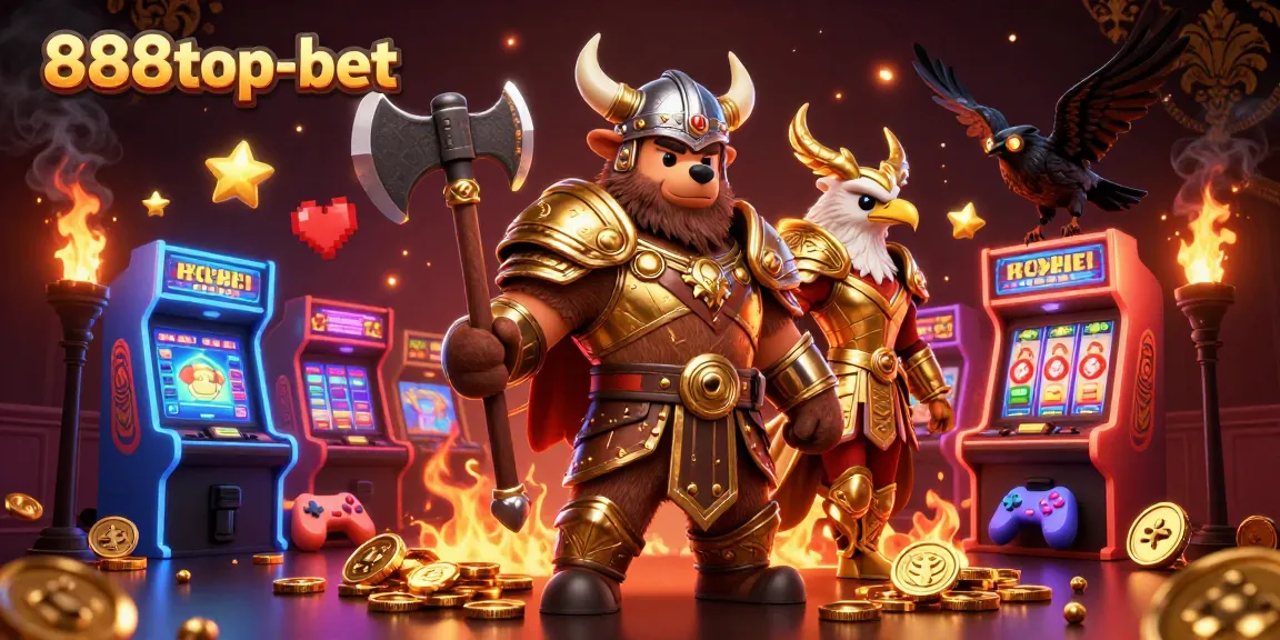 Engage with thrilling slots at 888top-bet, featuring Viking and Valkyrie characters amidst vibrant casino elements.