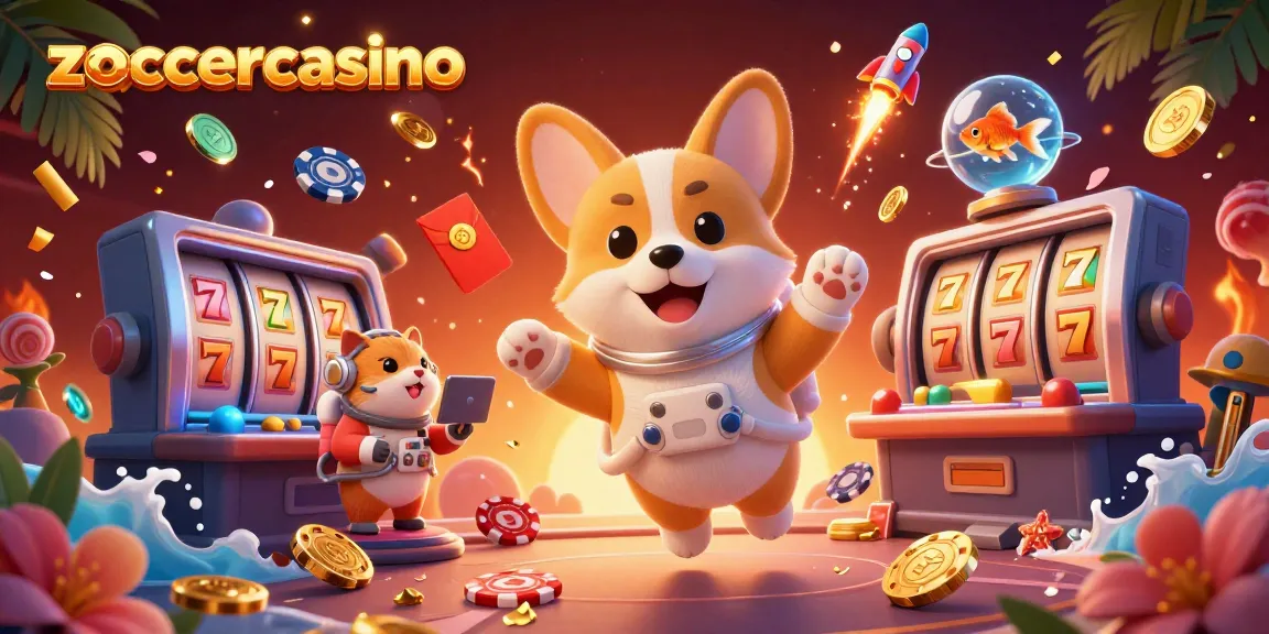 Zoccercasino bietet aufregende Spielautomaten mit leuchtenden Effekten in einer lebhaften Casino-Szene.