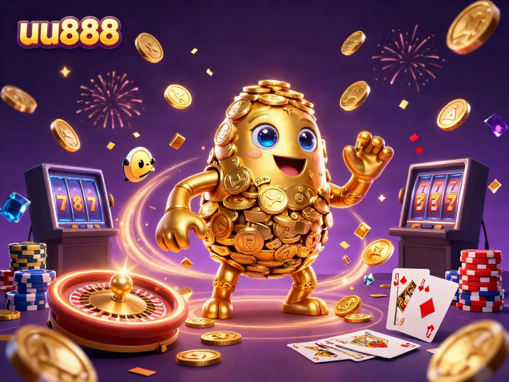 Experience thrilling gambling action with uu888's golden golem and 3D casino scene