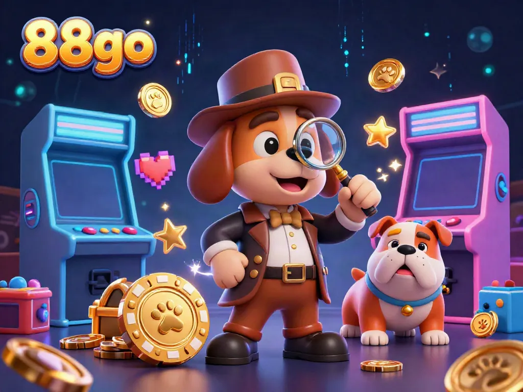 Engage in thrilling games at 88go as a detective and companion uncover a poker chip clue amidst arcade elements.