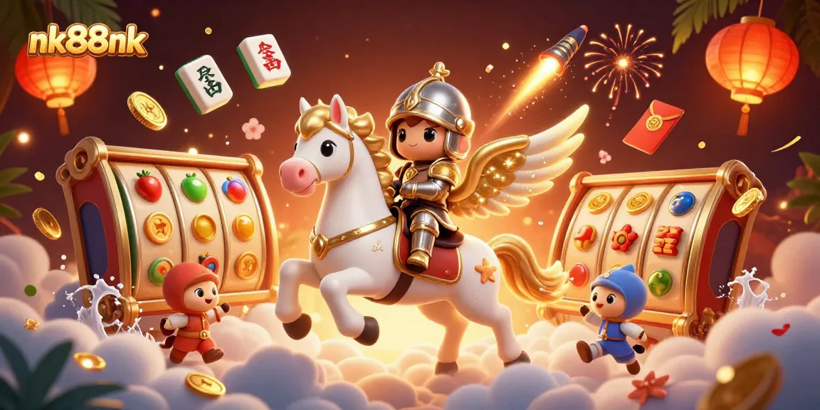 Experience the thrill of nk88nk slots with captivating scenes of golden horses and vibrant game elements.