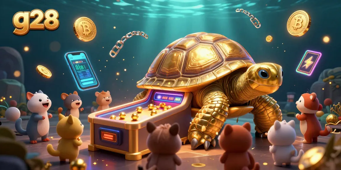 Join the fun with g28's vibrant casino scene featuring a golden tortoise pinball!
