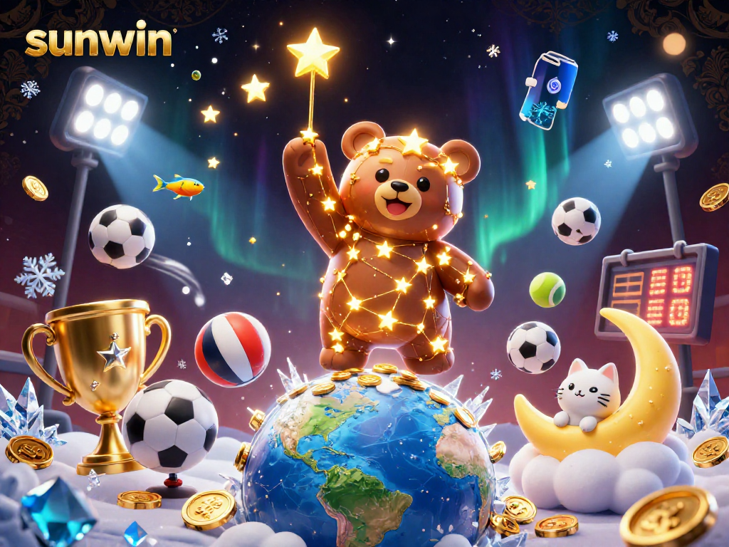 Engage with sunwin's vibrant gaming scene featuring shooting stars and a golden constellation bear.