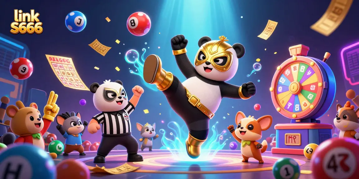Experience the excitement with link S666, featuring a panda wrestler and thrilling casino elements.