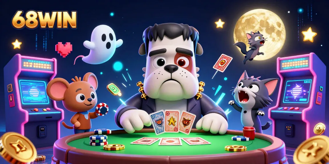 Experience the excitement of 68WIN with a 3D illustration of a fantasy casino scene featuring dynamic characters and game elements.