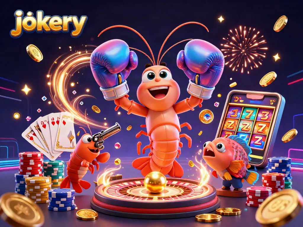 Engage with jokery by spinning the roulette wheel while surrounded by vibrant gambling elements.