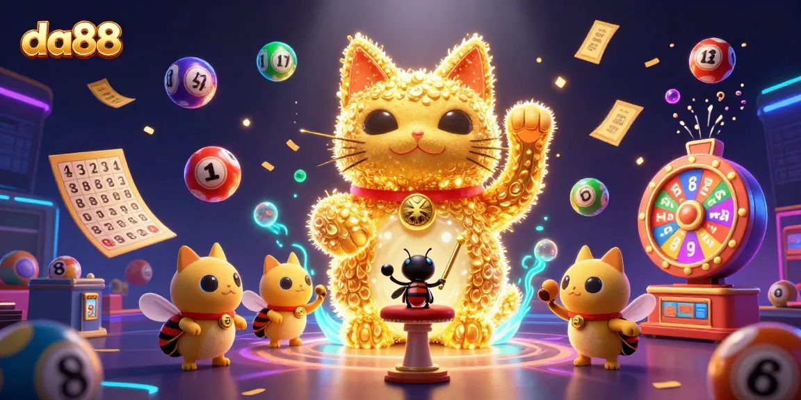 Experience winning with da88 through vibrant lottery elements and dynamic casino symbols.