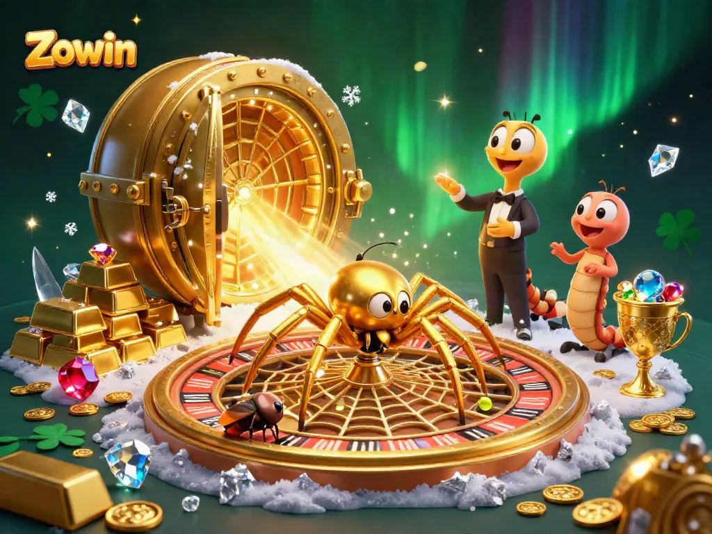 Place bets at Zowin with the golden spider and centipede croupier in a vibrant casino