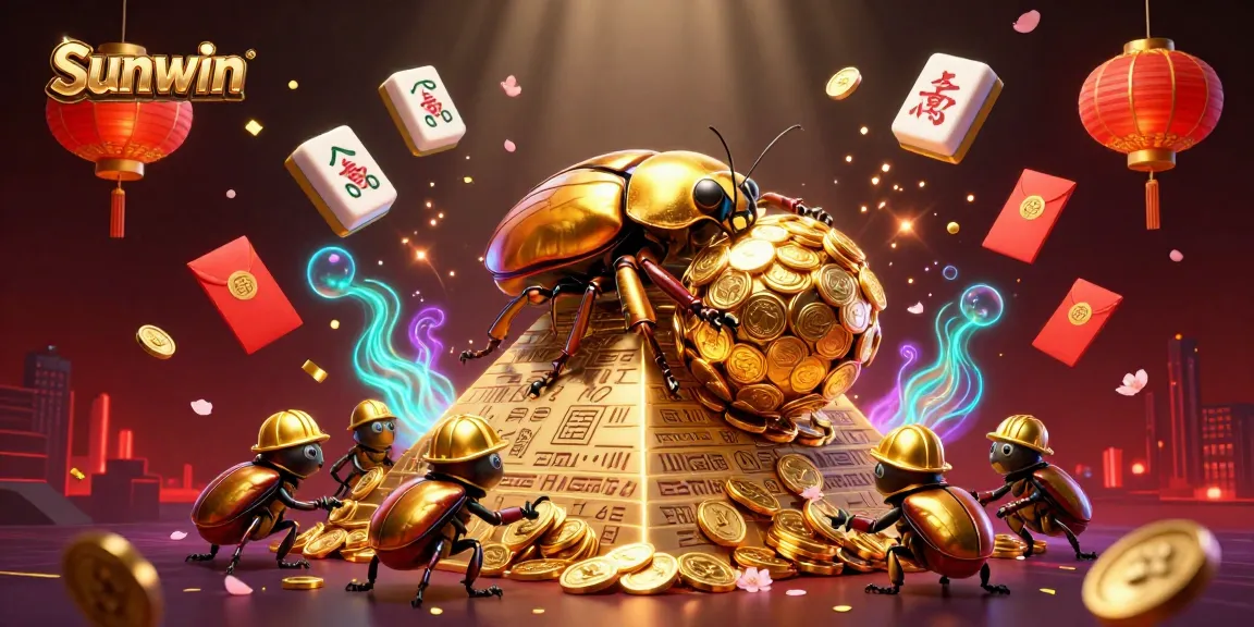 Experience thrilling wins at Sunwin with exciting golden beetle adventures in this casino-themed illustration.