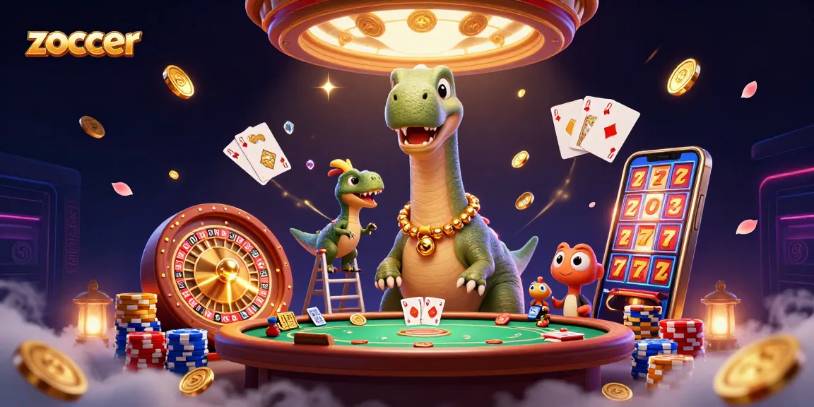Zoccer brings you an action-packed casino experience, animated with a dinosaur dealer and vibrant game elements.