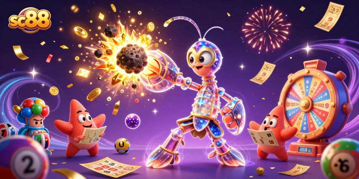 Experience thrilling gameplay with sc88 as vibrant lottery elements explode from an asteroid!