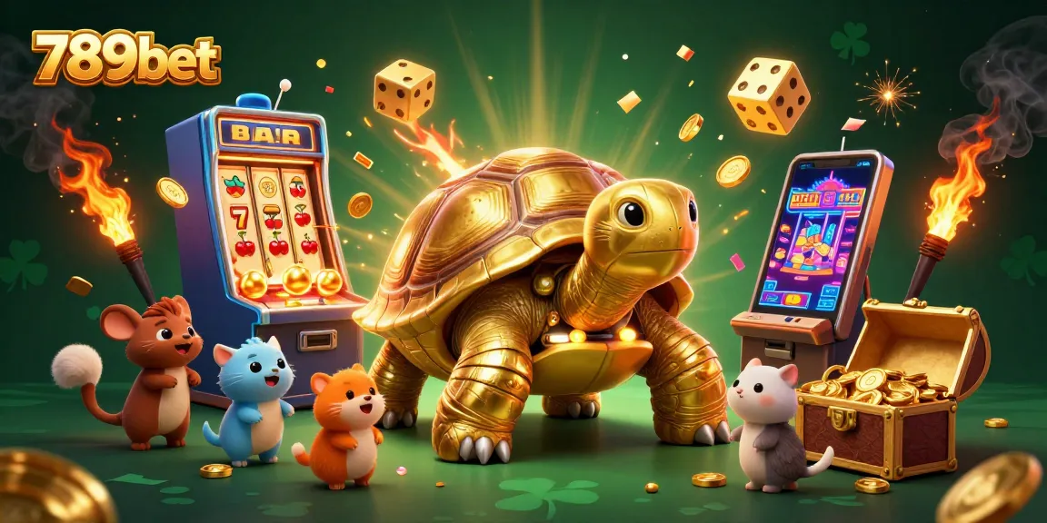 Play exciting games at 789bet with a vibrant scene of winning slot machines and fun characters.