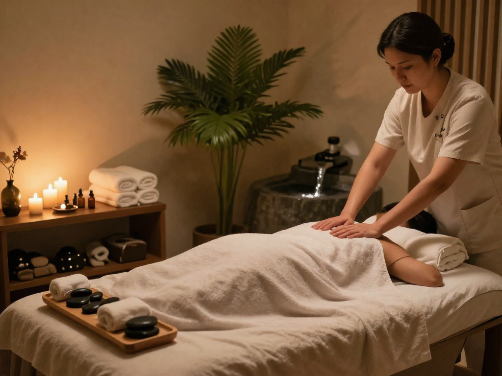 Relaxing 강남출장안마 therapy session in a luxurious wellness spa with calming decor and ambiance.