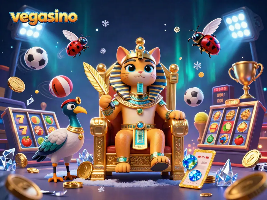 Experience engaging gaming action at vegasino with iconic slots and vibrant casino elements.