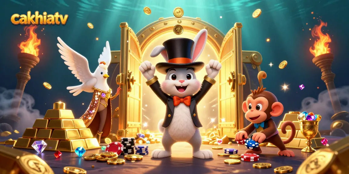Cakhiatv showcases thrilling live sports betting and gaming with unique characters in a vibrant scene