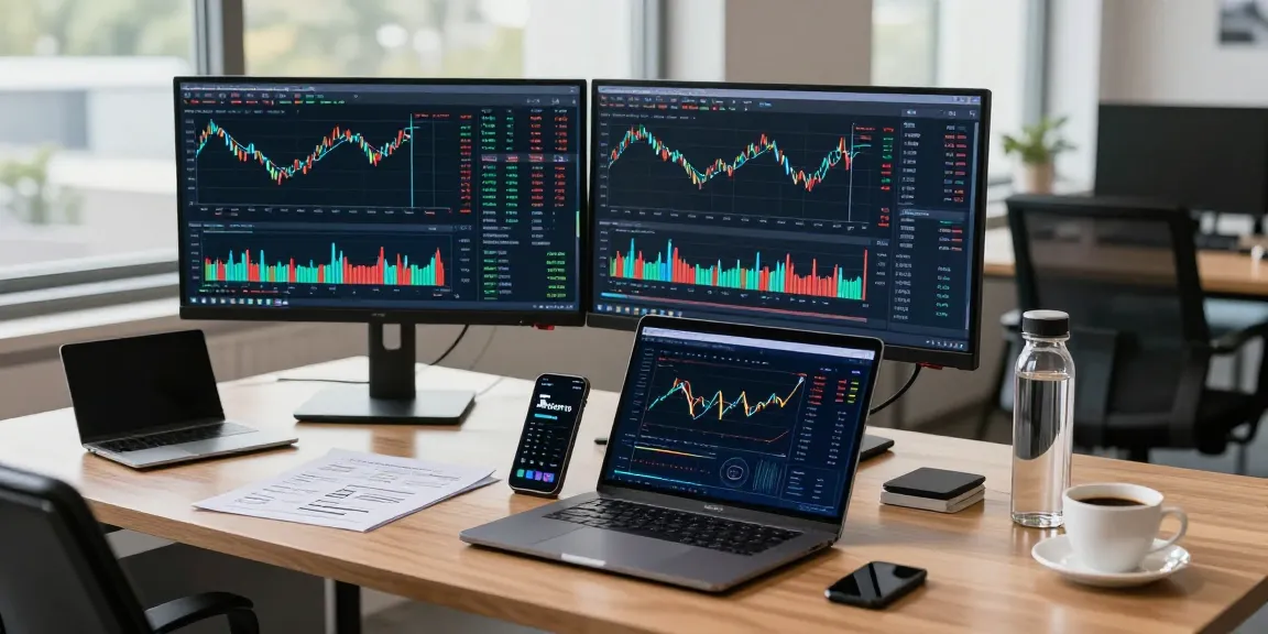 Edimakor im modernen Büro mit Kryptowährungscharts und sicherem digitalen Wallet.