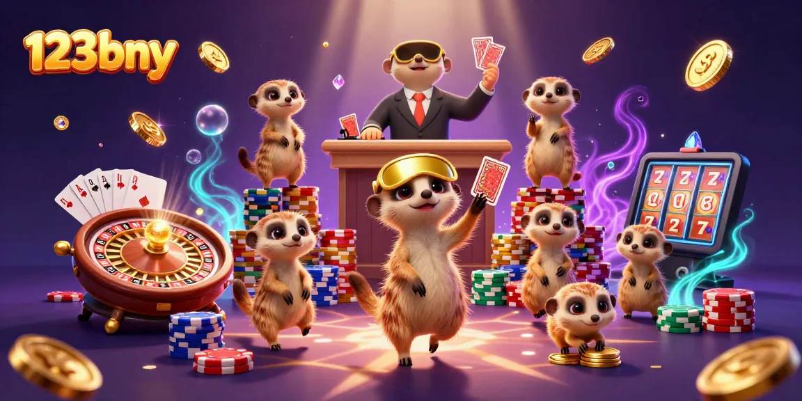 Experience thrilling gaming at 123bny with meerkats running a vibrant casino operation.