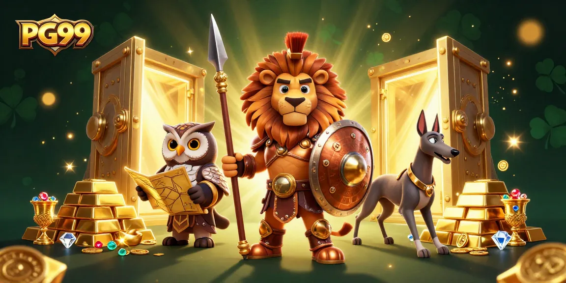 Experience exciting wins at PG99 with a strategic Spartan lion leading treasure-filled gameplay.
