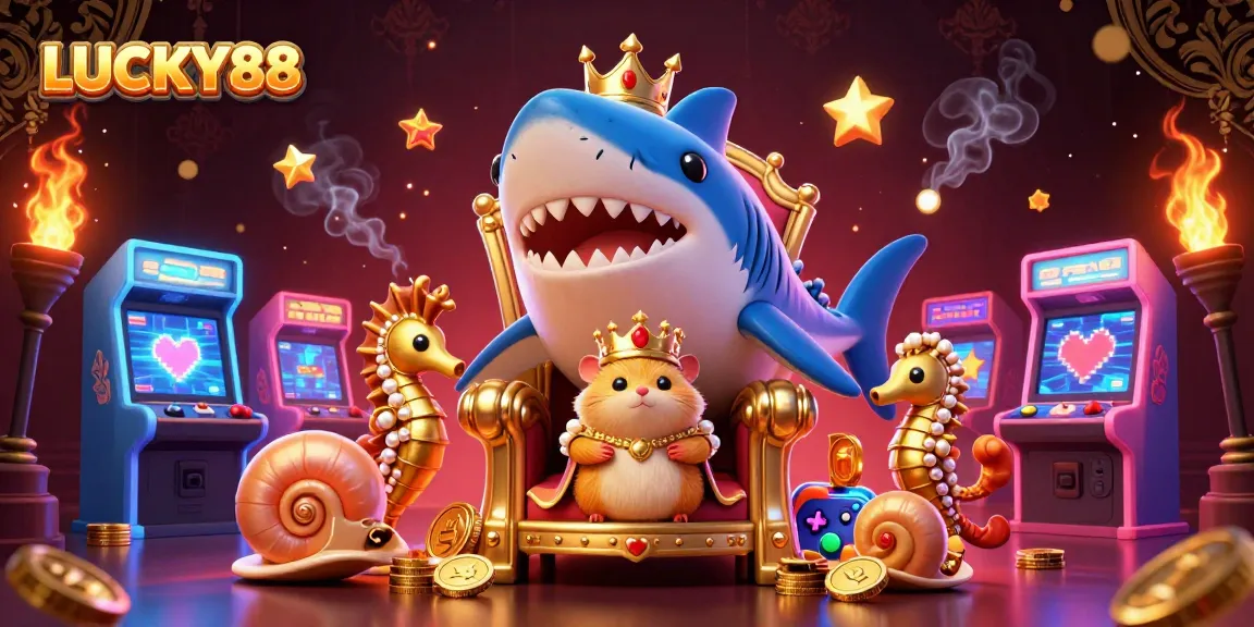 Experience the excitement of LUCKY88 with a vibrant, dynamic 3D casino scene featuring a golden hamster king.