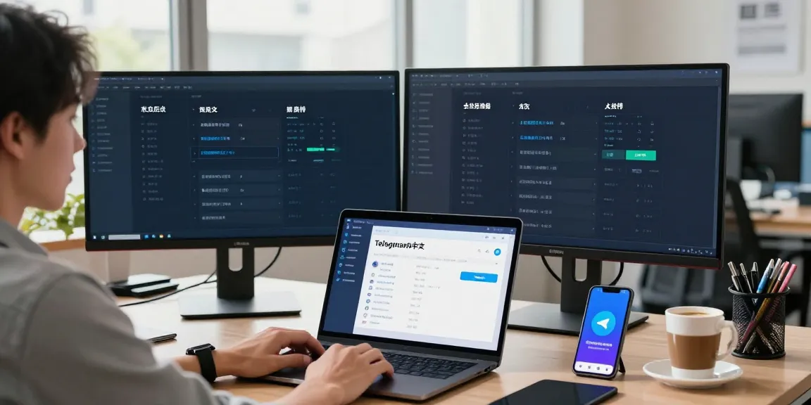 将Telegram中文设置为简体或繁体中文的用户界面，展示清晰的应用程序和设备。