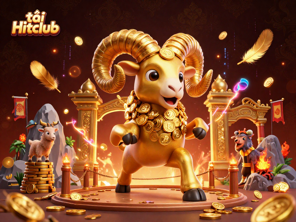 Engage with the thrilling action of tải Hitclub featuring a golden ram charging through a casino arena.