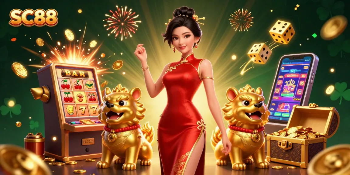 Play slots at SC88 and experience the thrill of hitting the jackpot with this vibrant 3D illustration.