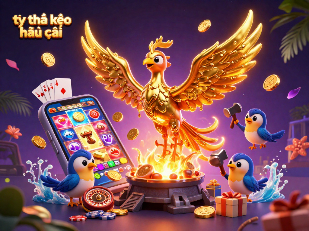Experience the thrill of tỷ lệ kèo nhà cái with a mesmerizing golden phoenix and casino elements in 3D.