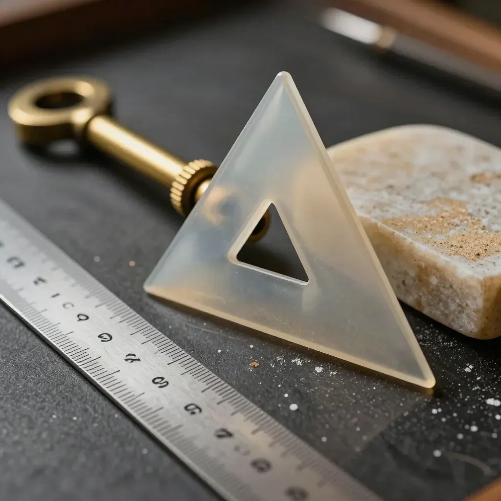 Messingzirkel, Kursdreieck und Parallelreißer auf dunkler Navigationsfläche mit Sandgewicht