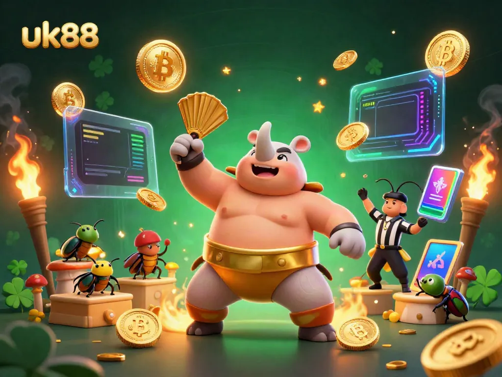 Join the action at uk88 with a dynamic scene of a cartoon beetle champion showcasing thrilling betting excitement!