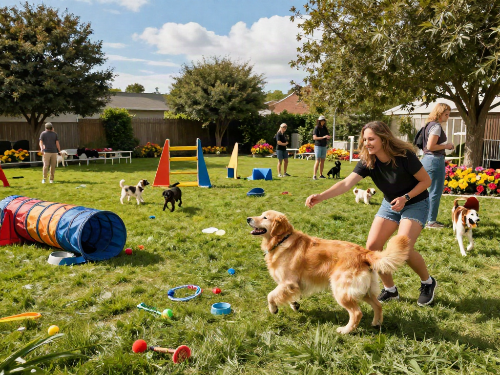 Engaged dogs playing in a vibrant dog daycare setting, perfect for slot depo 10k enthusiasts.