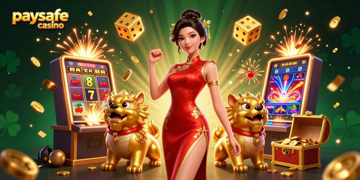 Erleben Sie den Nervenkitzel des Paysafe Card Casinos mit einer aufregenden Szene voller lebendiger Charaktere und Casino-Elemente.