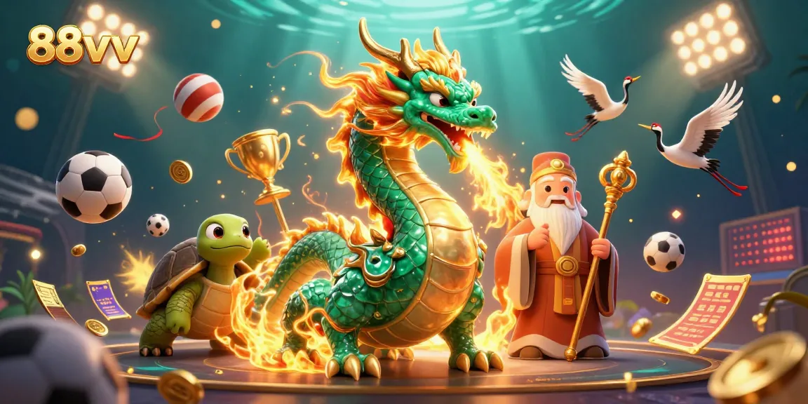 Experience exhilarating gameplay with the 88vv dragon and cartoon turtle in a vibrant casino scene.